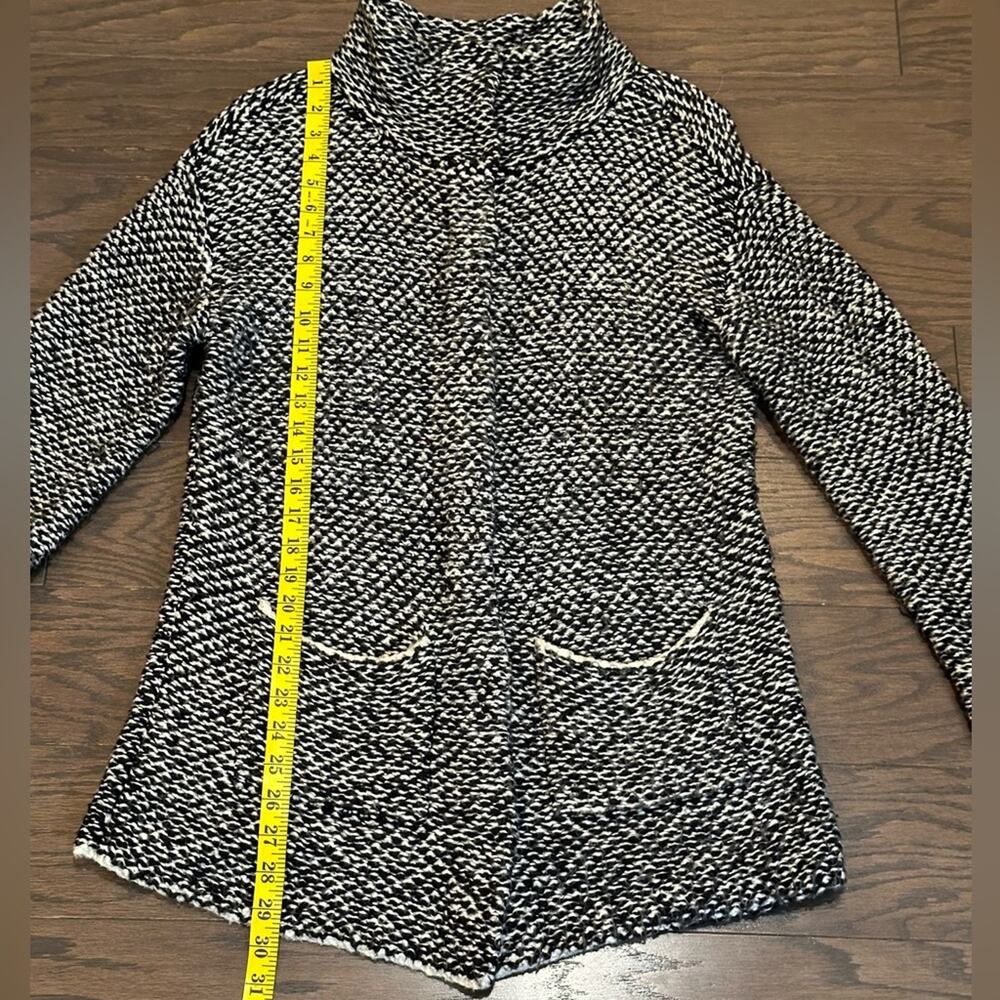 EILEEN FISHER Chunky Black White Snap Close Sweater Cardigan Petite Size Small